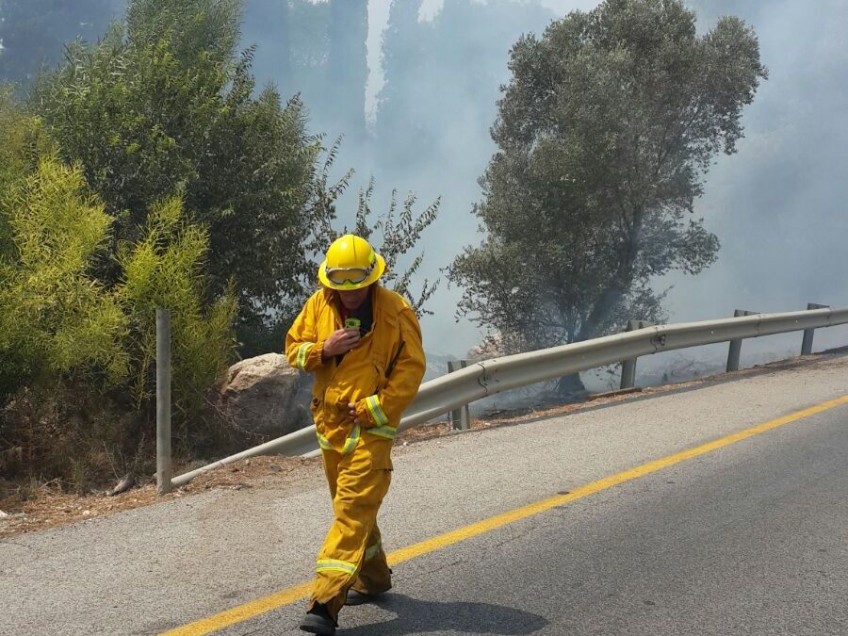 עובדים קשה בקיץ 2015. לוחמי האש בשריפה בכביש 73