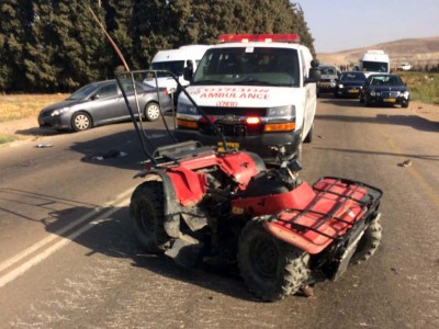 בקעת הירדן: שני פצועים בתאונה בין טרקטורון לרכב