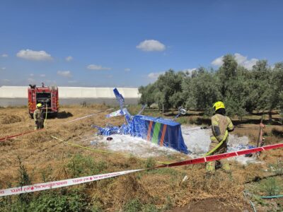 מטוס קל התרסק סמוך לתל עדשים: שני גברים במצב אנוש